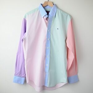 Vineyard Vines Whale Shirt Mens S Pastel Patchwork Colorblock Gingham Preppy